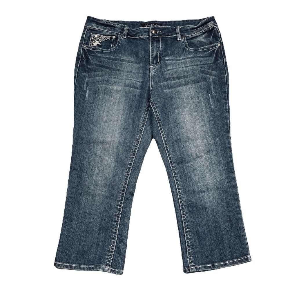 Love Nation Capri Jeans 16 (36x21.5) Blue Embellished Stretch Womens